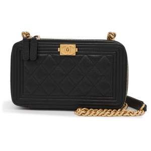 CHANEL Phone Case Boy Chanel Caviar Skin Pochette Black